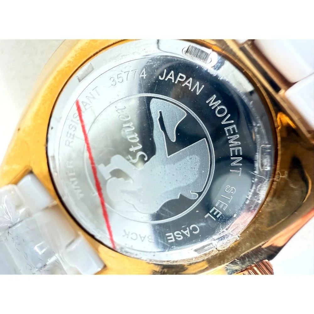 Stauer 35774 Women Rose Gold White Ceramic Japan Movement Crystal Watch NEW